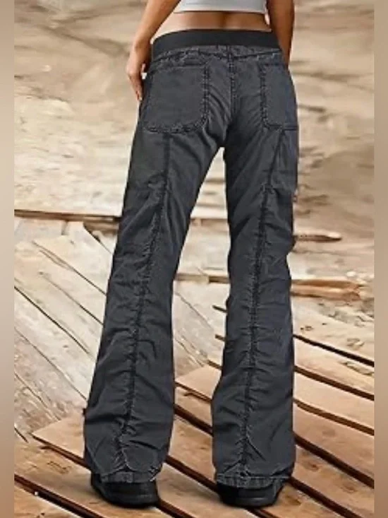 Flamingals Solid Stitch Detail Drawstring Mid Rise Straight Leg Cargo XS NWT - Picture 2 of 8